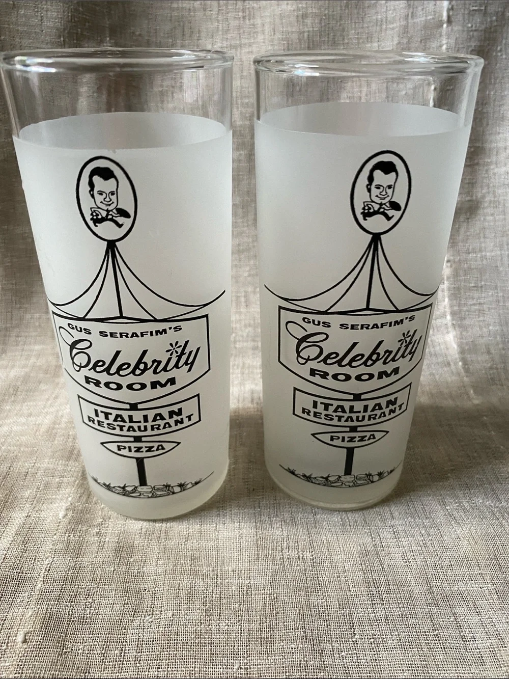 Retro Celebrity Room Frosted Glasses - Set of 2 (White/Black) barware glasses